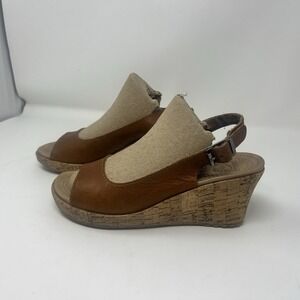 Crocs A-Leigh Womens 8 Brown Leather Cork Wedge Slingback Sandals Comfort